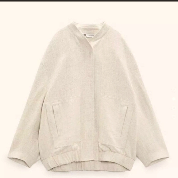 Zara Jackets & Blazers - Zara Oversize Linen Blend Bomber Jacket Sand Size M